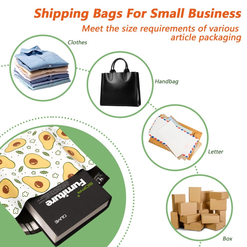 Vapulcio Poly Mailers 12x15.5 Inch 50 Pcs - Avocado printed Shipping Bags, 2.4mil Thickness, Waterproof and Tear Resistant Mailing Envelopes, Self-Sealing Packaging Bags for Small Business - Image 5